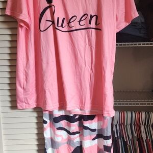 Pink Queen T-Shirt and Camouflage Shorts Set